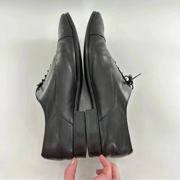 Salvatore Ferragamo mens dress shoes 10 rain lux black Italian leather cap toe - Picture 6 of 15